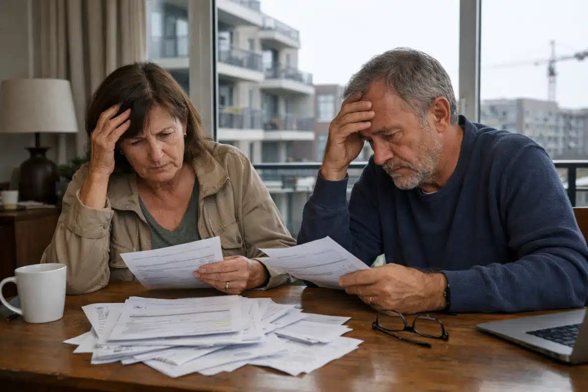Couple anxieux examinant des factures