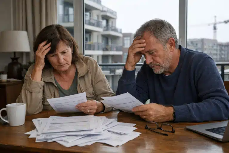 Couple anxieux examinant des factures